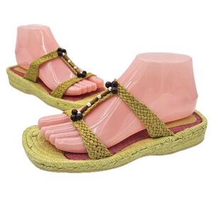 Fumu Roi Beaded Woven Heeled Sandals Yellow Size 37 EU
